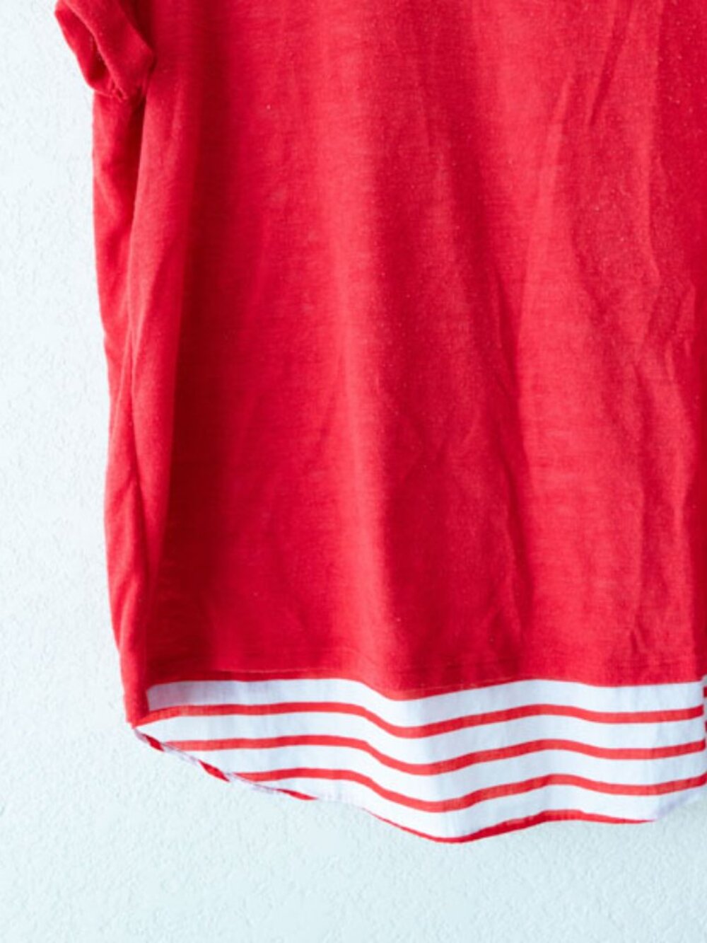 New York & Company Red Stripe Back Top Short Sleeve Hi Low Casual XL - Picture 5 of 13